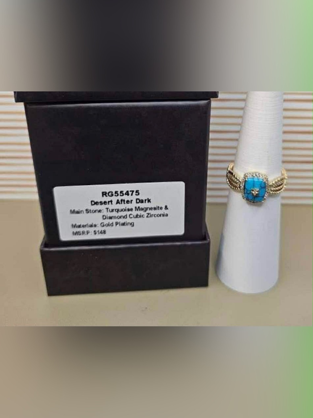 Outlaw Desert After Dark Turquoise & CZ Gold-Plated Women's Ring Size 6